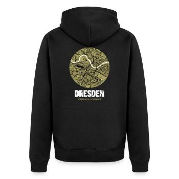 Dresden - City Map Map (olive green) - Unisex Premium Organic Zip Hoodie - black - Back - Nico (187cm)