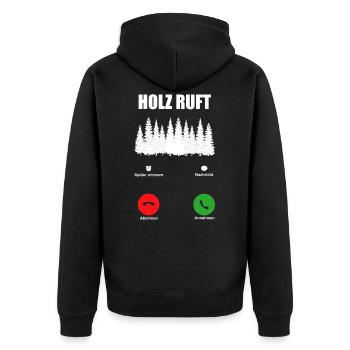 HOLZ SÄGE KETTENSÄGE GESCHENK WALD FÖRSTER BERUF - Unisex Premium Bio Zip Hoodie - Schwarz - Hinten - Nico (187cm)