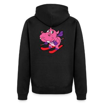 Niedliches Lustiges Cooles Nilpferd Skier Ski - Unisex Premium Bio Zip Hoodie - Schwarz - Hinten - Nico (187cm)