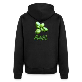 Basil with lettering - Unisex Premium Organic Zip Hoodie - black - Back - Nico (187cm)