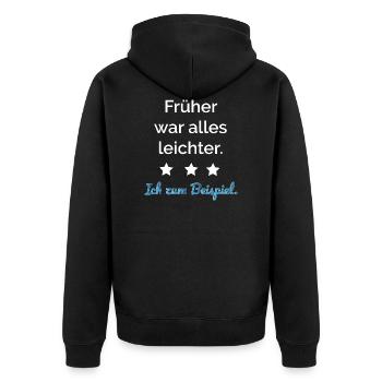 Everything used to be easier. For example - Unisex Premium Organic Zip Hoodie - black - Back - Nico (187cm)
