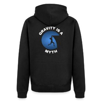 Schwerkraft ist ein Mythos - Unisex Premium Bio Zip Hoodie - Schwarz - Hinten - Nico (187cm)