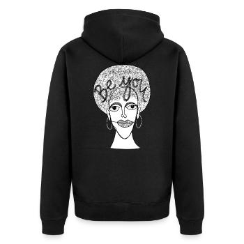 be you streetstyle fashion - Unisex Premium Bio Zip Hoodie - Schwarz - Hinten - Nico (187cm)