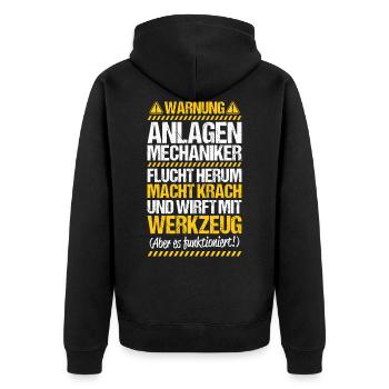 Anlagenmechaniker Anlagenmechanik Geschenk Warnung - Unisex Premium Bio Zip Hoodie - Schwarz - Hinten - Nico (187cm)