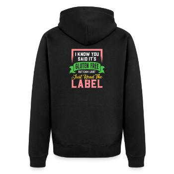 Lustiges Zöliakie Allergie Shirt Es Ist Glutenfrei - Unisex Premium Bio Zip Hoodie - Schwarz - Hinten - Nico (187cm)