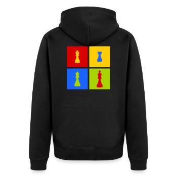 farbenfrohe Schachfiguren - Unisex Premium Bio Zip Hoodie - Schwarz - Hinten - Nico (187cm)