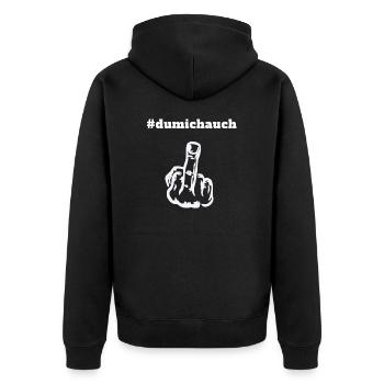 # du mich auch - Stinkefinger - Mittelfinger - Unisex Premium Bio Zip Hoodie - Schwarz - Hinten - Nico (187cm)