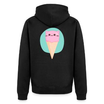 süßes Eis Katze Sommer Kawaii - Unisex Premium Bio Zip Hoodie - Schwarz - Hinten - Nico (187cm)