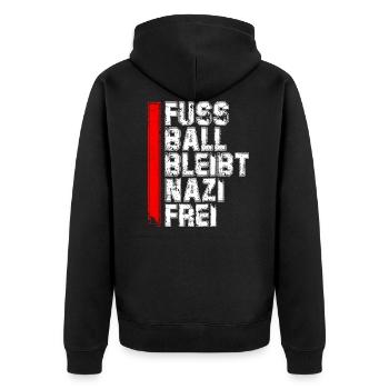 Fußball bleibt nazifrei - Unisex Premium Bio Zip Hoodie - Schwarz - Hinten - Nico (187cm)