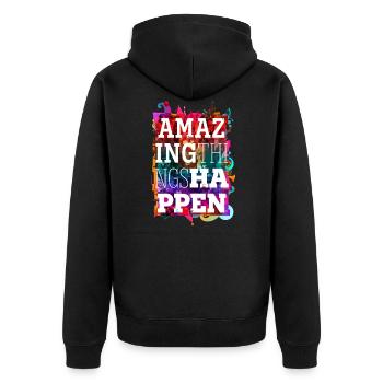 Erstaunliche Dinge passieren - Unisex Premium Bio Zip Hoodie - Schwarz - Hinten - Nico (187cm)