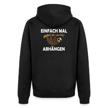 Faultier - Einfach mal abhängen - Unisex Premium Bio Zip Hoodie - Schwarz - Hinten - Nico (187cm)