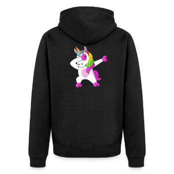 Einhorn Dabbing Unicorn - Unisex Premium Bio Zip Hoodie - Schwarz - Hinten - Nico (187cm)