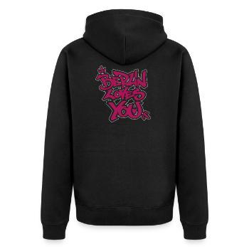 Berlin loves you - Love and Peace - Shirt - Unisex Premium Bio Zip Hoodie - Schwarz - Hinten - Nico (187cm)