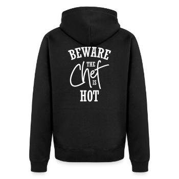 Beware the Chef is Hot - Unisex Premium Bio Zip Hoodie - Schwarz - Hinten - Nico (187cm)