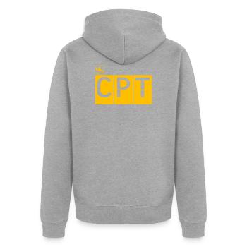 Ziel - Kapstadt - Unisex Premium Bio Zip Hoodie - Grau meliert - Hinten - Nico (187cm)