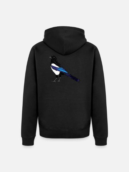 Sroka / Wzór Srok eurazjatyckiej 3 - Ekologiczna rozpinana bluza z kapturem Premium unisex - czarny
