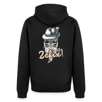 Zefix Totenkopf Bayern Bayrischer Dialekt Grantler - Unisex Premium Bio Zip Hoodie - Schwarz - Hinten - Nico (187cm)