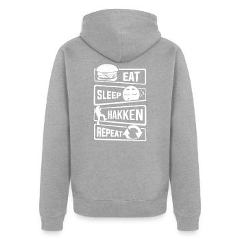 Eat Sleep Hakken Repeat - Gabber Hardstyle - Unisex Premium Bio Zip Hoodie - Grau meliert - Hinten - Nico (187cm)