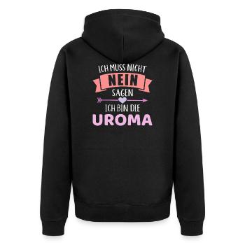 Uroma - Unisex Premium Bio Zip Hoodie - Schwarz - Hinten - Nico (187cm)