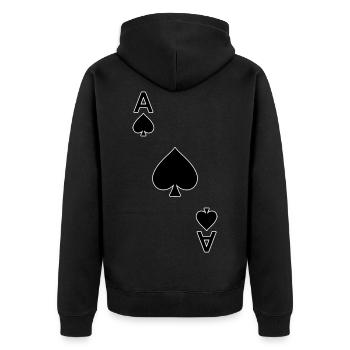 Spielkarte Pik Ass - Unisex Premium Bio Zip Hoodie - Schwarz - Hinten - Nico (187cm)