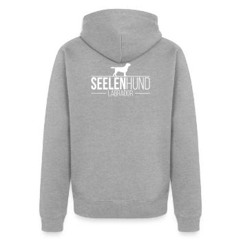 LABRADOR Seelenhund Hundespruch Wilsigns Labbi - Unisex Premium Bio Zip Hoodie - Grau meliert - Hinten - Nico (187cm)