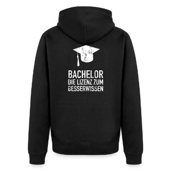 Bachelor Master Lizenz zum Besserwissen - Unisex Premium Bio Zip Hoodie - Schwarz - Hinten - Nico (187cm)