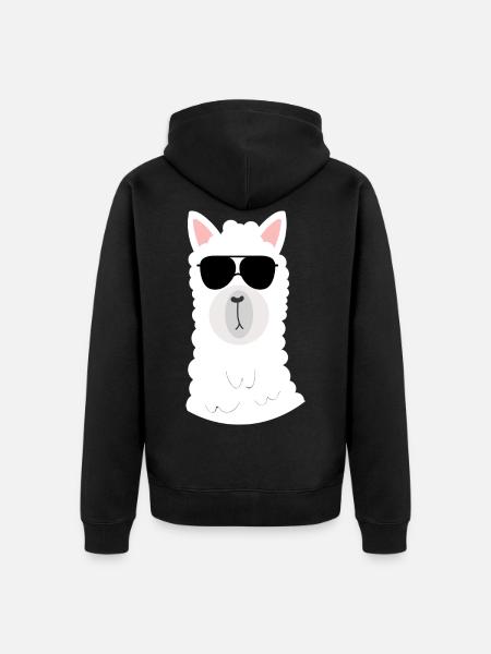 cool llama with sunglasses - llama - Unisex Premium Organic Zip Hoodie - black
