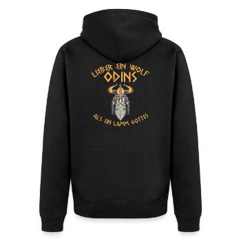 Wolf Odins lamm gottes Geschenk Dänemark Nord - Unisex Premium Bio Zip Hoodie - Schwarz - Hinten - Nico (187cm)