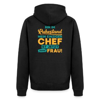 Ruhestand chef frau Pension Spruch Geschenk - Unisex Premium Bio Zip Hoodie - Schwarz - Hinten - Nico (187cm)