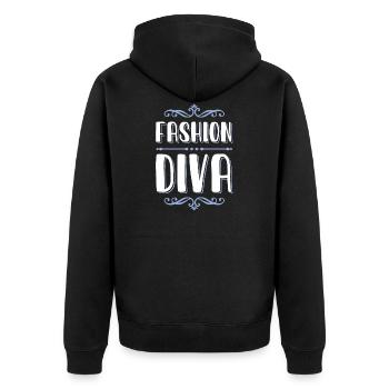 fashion diva - Unisex Premium Bio Zip Hoodie - Schwarz - Hinten - Nico (187cm)