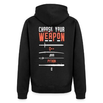 Programmierer Entwickler - Choose Your Weapon - Unisex Premium Bio Zip Hoodie - Schwarz - Hinten - Nico (187cm)