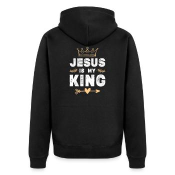 jesus is king - Unisex Premium Organic Zip Hoodie - black - Back - Nico (187cm)