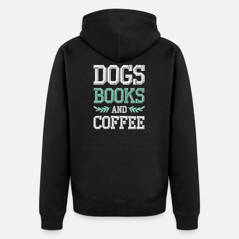 hunde kaffee bücher - Unisex Premium Bio Zip Hoodie - Schwarz