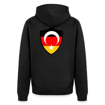 Türkei - Deutschland - Freundschaft - Unisex Premium Bio Zip Hoodie - Schwarz - Hinten - Nico (187cm)