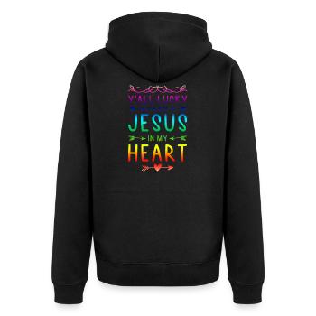 bibel jesus im herzen - Unisex Premium Bio Zip Hoodie - Schwarz - Hinten - Nico (187cm)