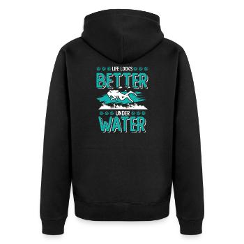 tauchen unter wasser - Unisex Premium Bio Zip Hoodie - Schwarz - Hinten - Nico (187cm)