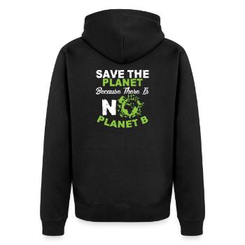umweltschutz planet b - Unisex Premium Bio Zip Hoodie - Schwarz - Hinten - Nico (187cm)