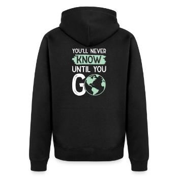 travel travel - Unisex Premium Organic Zip Hoodie - black - Back - Nico (187cm)