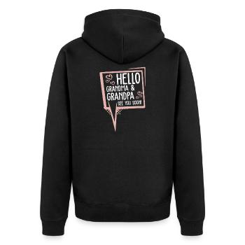 opa oma baby - Unisex Premium Bio Zip Hoodie - Schwarz - Hinten - Nico (187cm)
