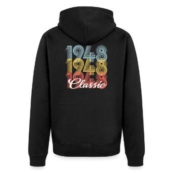 Classic Vintage 74th birthday Born in 1948 - Unisex Premium Organic Zip Hoodie - black - Back - Nico (187cm)