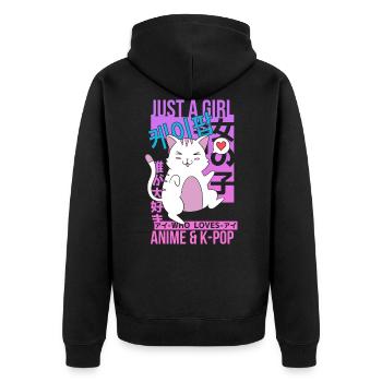 Just A Girl Who Loves Anime and K pop cat - Unisex Premium Bio Zip Hoodie - Schwarz - Hinten - Nico (187cm)