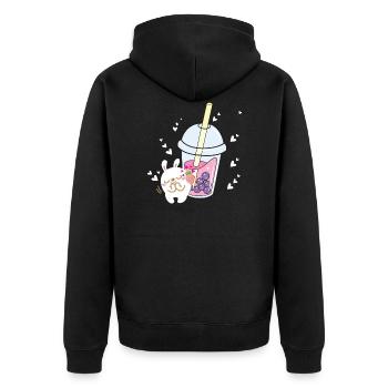 Kawaii Boba Bubble Getränk Japan Milchtee Manga - Unisex Premium Bio Zip Hoodie - Schwarz - Hinten - Nico (187cm)
