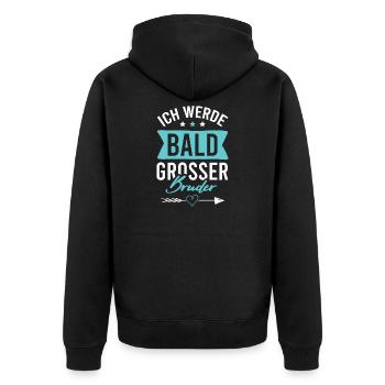 Ich werde grosser Bruder - Unisex Premium Bio Zip Hoodie - Schwarz - Hinten - Nico (187cm)