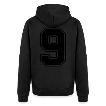 9 Zahl Trikot - Unisex Premium Bio Zip Hoodie - Schwarz - Hinten - Nico (187cm)