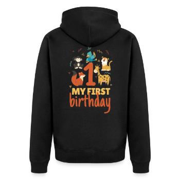 1. Geburtstag Tiere Geschenk Baby 1 Jahre Kinder - Unisex Premium Bio Zip Hoodie - Schwarz - Hinten - Nico (187cm)