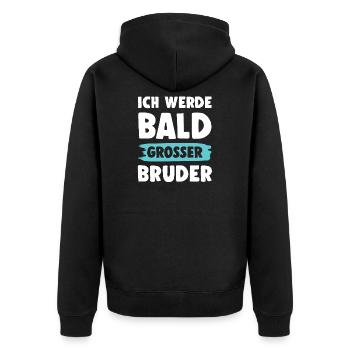 Ich werde grosser Bruder - Unisex Premium Bio Zip Hoodie - Schwarz - Hinten - Nico (187cm)