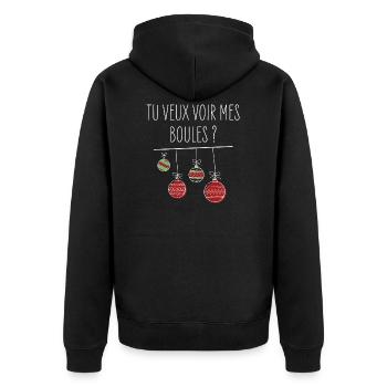 Tu veux voir mes boules ? - Humour Noël - Veste à capuche bio Premium Unisexe - noir - Dos - Nico (187cm)