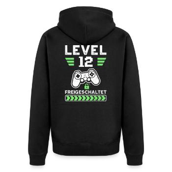 Level 12 Freigeschaltet - 12. Geburtstag - Unisex Premium Bio Zip Hoodie - Schwarz - Hinten - Nico (187cm)