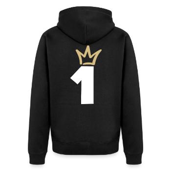 NUMMER EINS 1 Champion Krone - Unisex Premium Bio Zip Hoodie - Schwarz - Hinten - Nico (187cm)