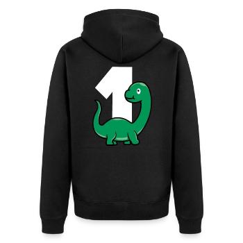 EINS DINO Dinosaurier Baby 1 Jahr - Unisex Premium Bio Zip Hoodie - Schwarz - Hinten - Nico (187cm)